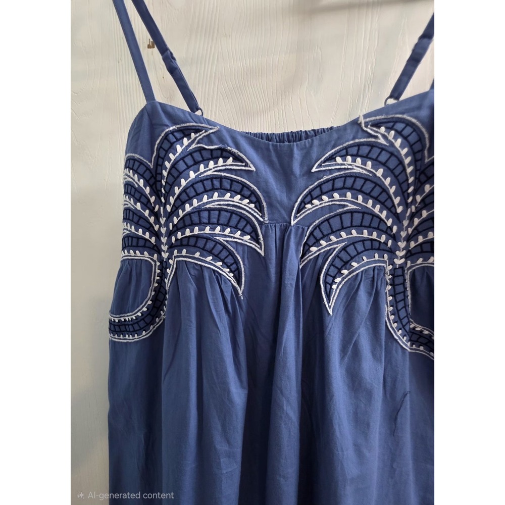 Sim & Sam palm tree embroidered cotton maxi dress 100% cotton L boho beach NWT